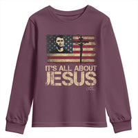 Charlie Kirk Youth Sweatshirt Its All About Jesus  USA Flag Patriotic Christian - Wonder Print Shop