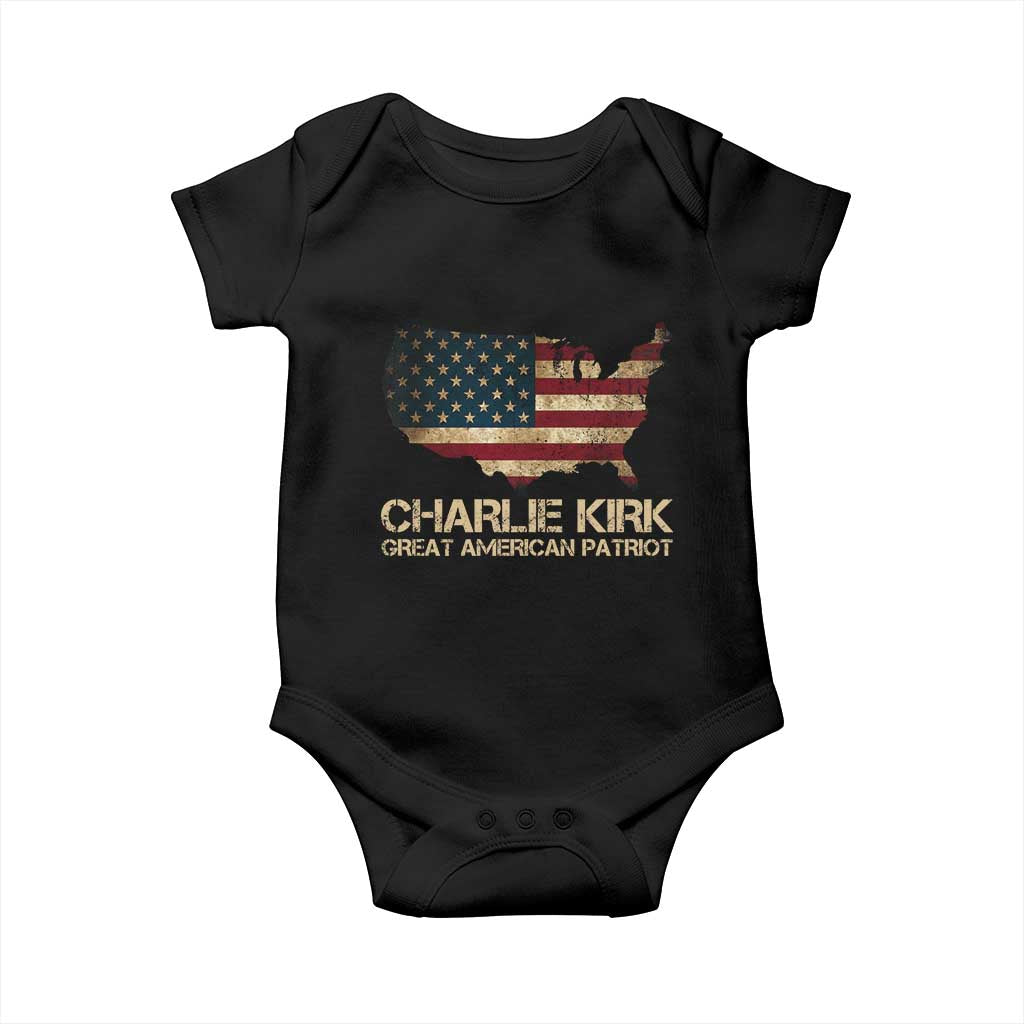 Charlie Kirk Baby Onesie Great American Patriot USA Flag - Wonder Print Shop