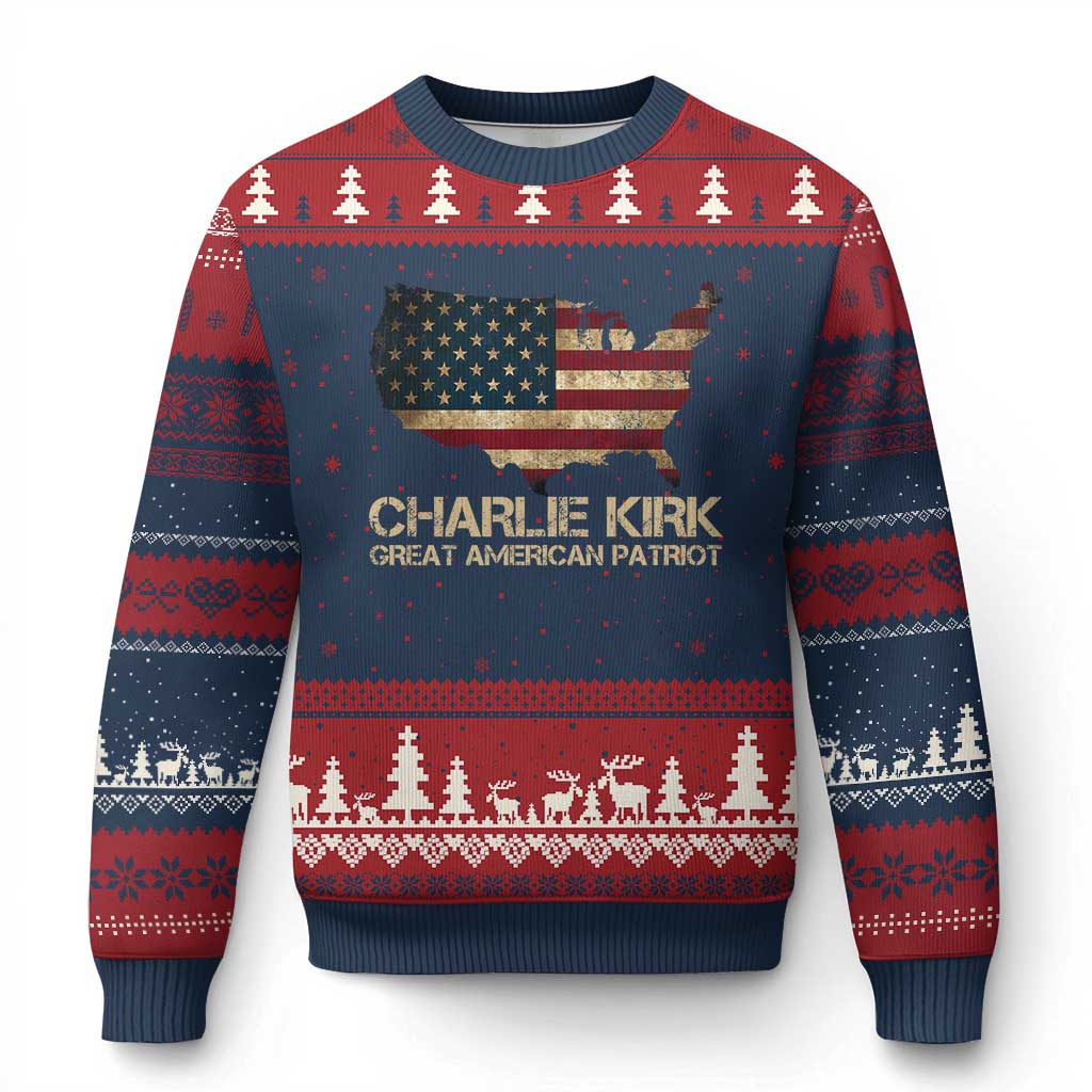 Charlie Kirk Ugly Christmas Sweater Great American Patriot USA Flag - Wonder Print Shop