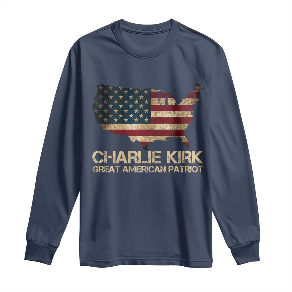 Charlie Kirk Long Sleeve Shirt Great American Patriot USA Flag - Wonder Print Shop