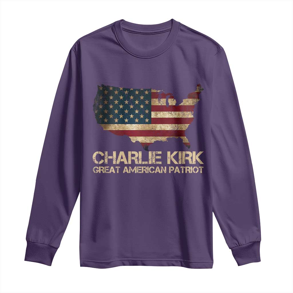 Charlie Kirk Long Sleeve Shirt Great American Patriot USA Flag - Wonder Print Shop