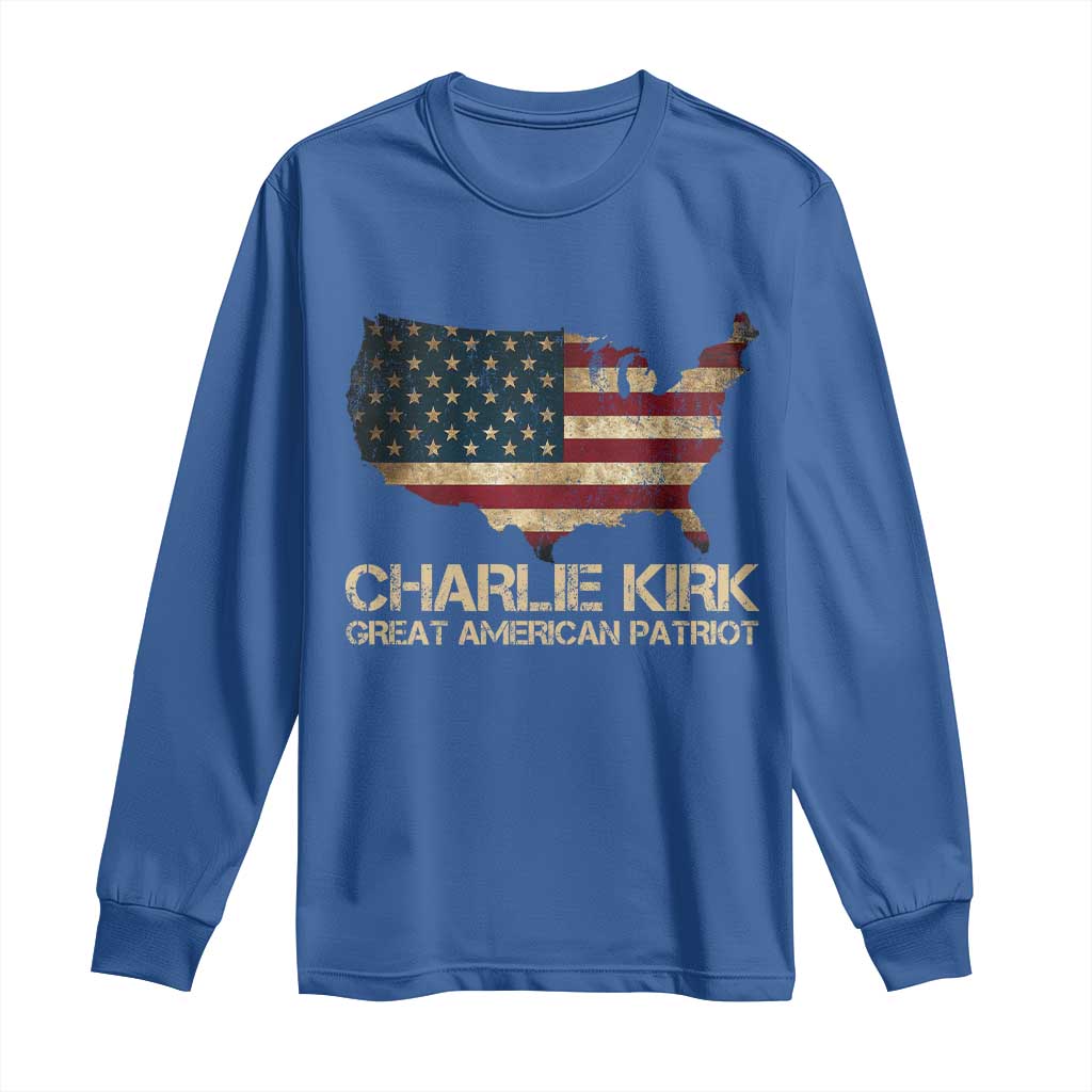 Charlie Kirk Long Sleeve Shirt Great American Patriot USA Flag - Wonder Print Shop