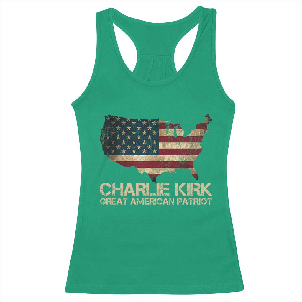 Charlie Kirk Racerback Tank Top Great American Patriot USA Flag - Wonder Print Shop