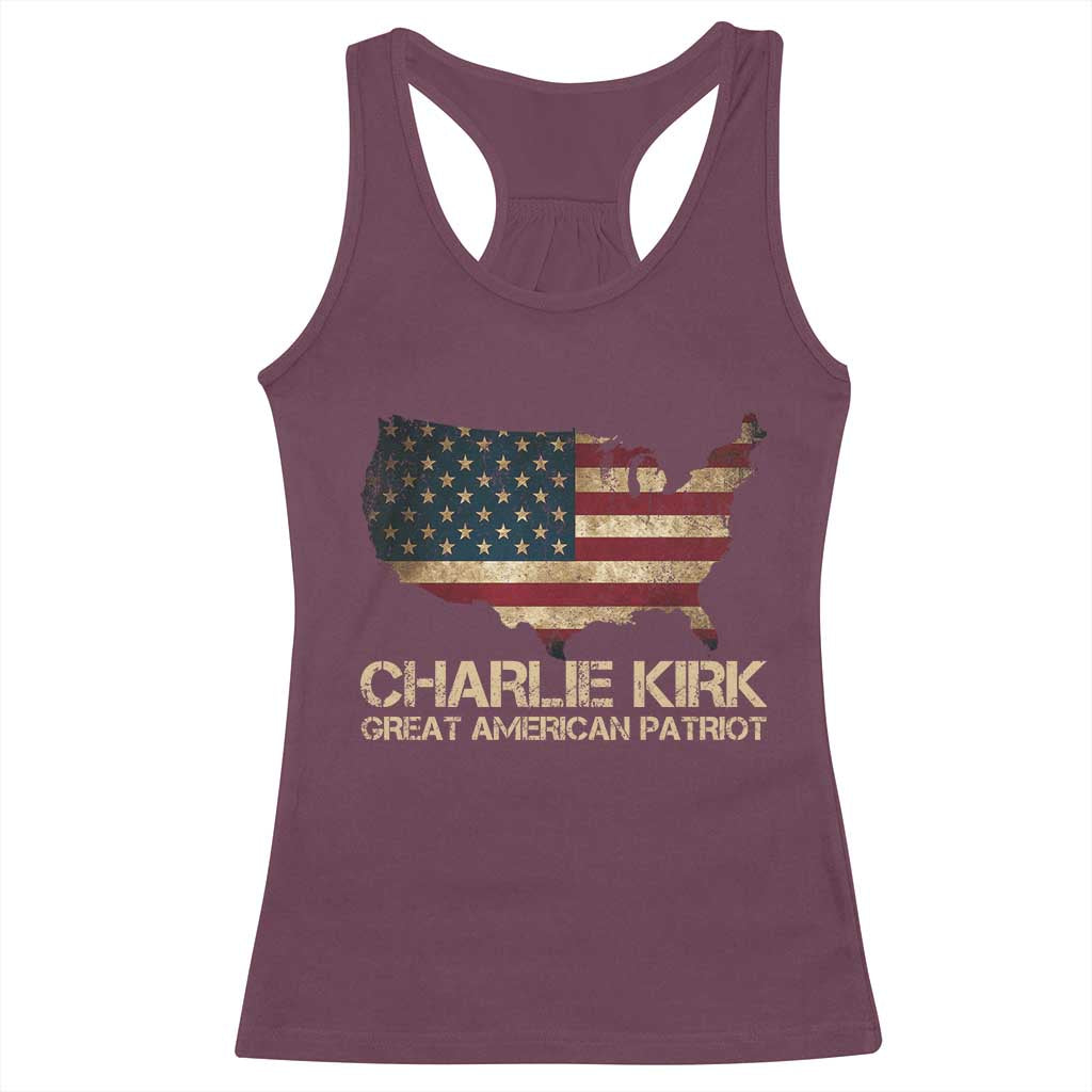 Charlie Kirk Racerback Tank Top Great American Patriot USA Flag - Wonder Print Shop