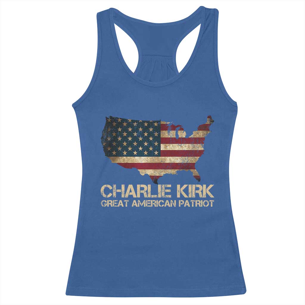 Charlie Kirk Racerback Tank Top Great American Patriot USA Flag - Wonder Print Shop