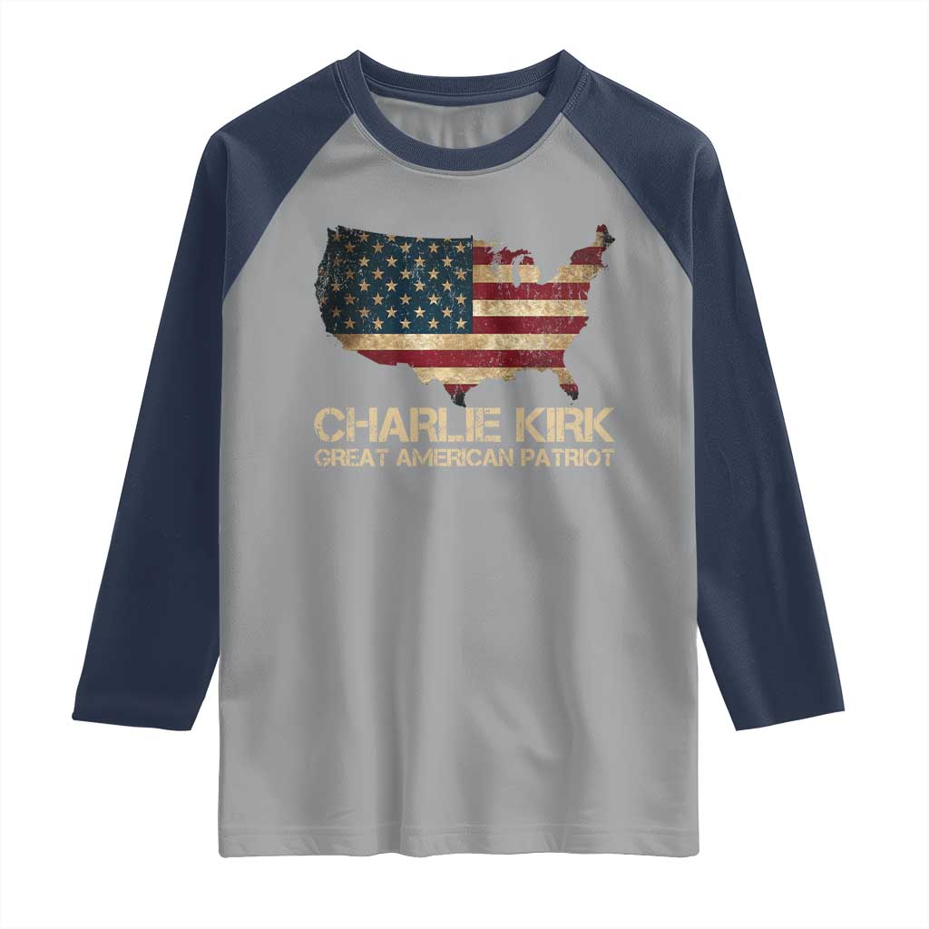 Charlie Kirk Raglan Shirt Great American Patriot USA Flag - Wonder Print Shop
