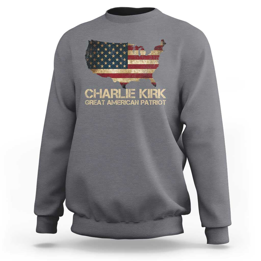Charlie Kirk Sweatshirt Great American Patriot USA Flag - Wonder Print Shop
