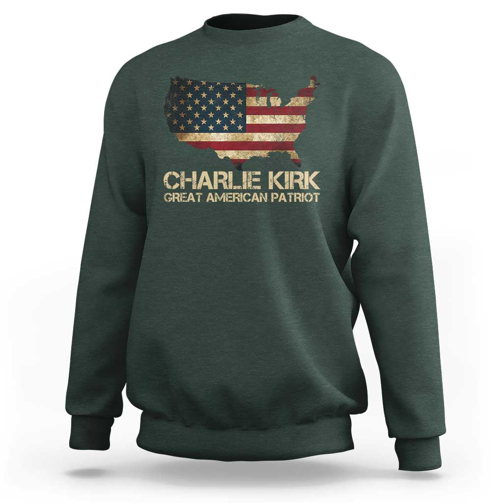 Charlie Kirk Sweatshirt Great American Patriot USA Flag - Wonder Print Shop