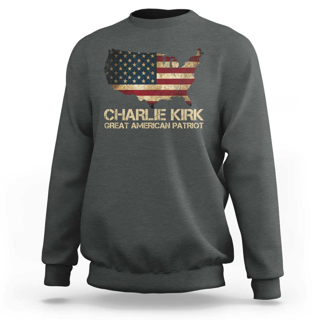 Charlie Kirk Sweatshirt Great American Patriot USA Flag - Wonder Print Shop