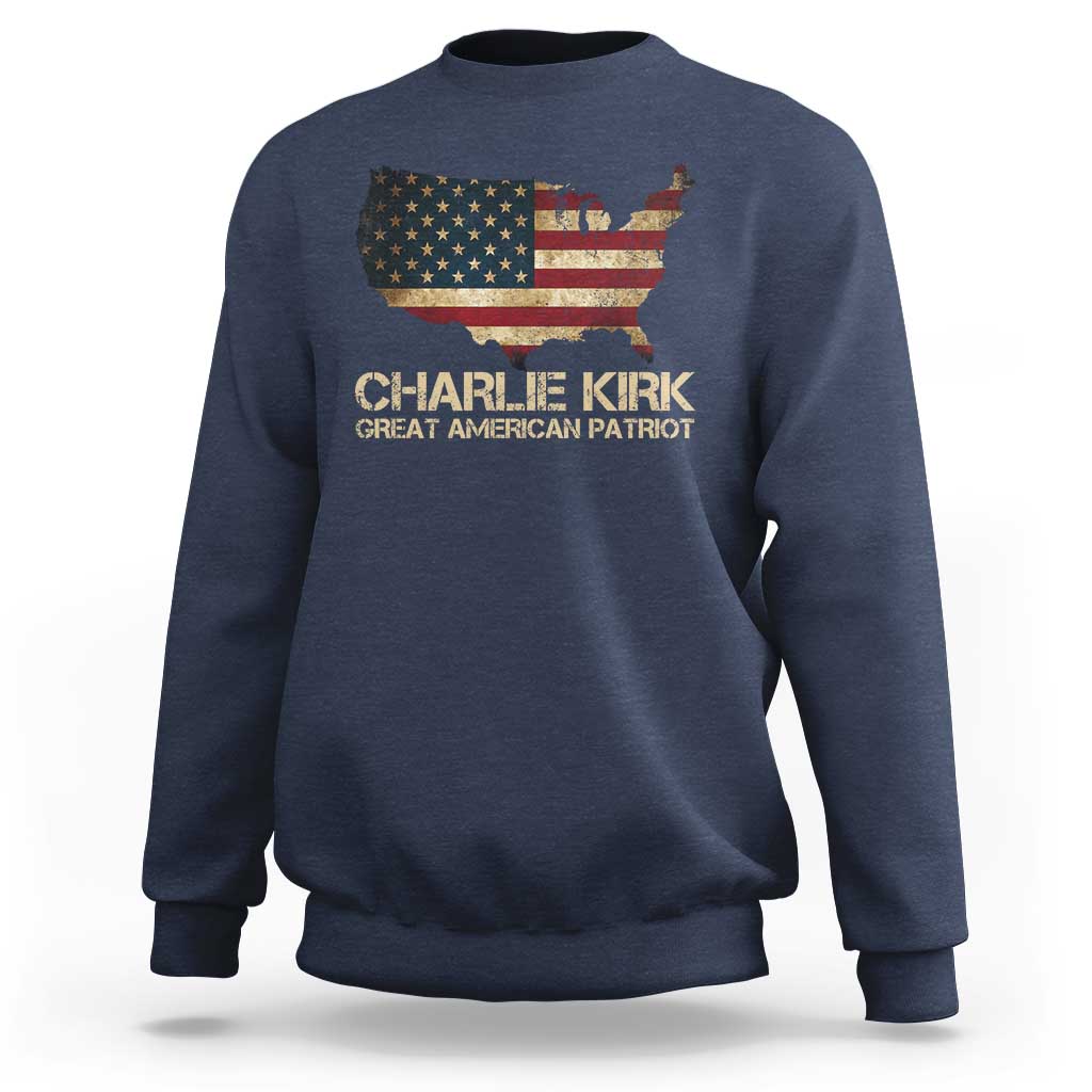 Charlie Kirk Sweatshirt Great American Patriot USA Flag - Wonder Print Shop