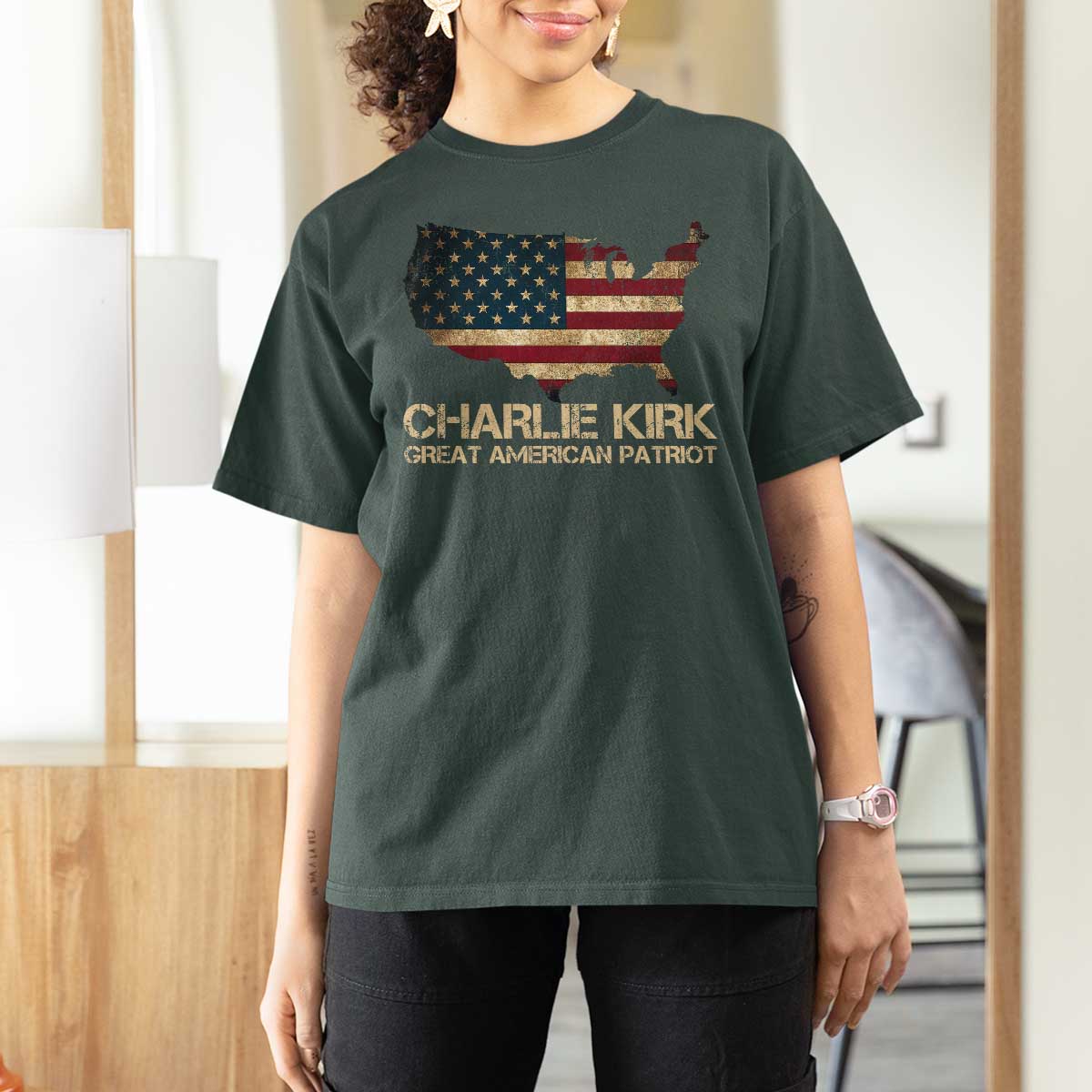 Charlie Kirk T Shirt For Women Great American Patriot USA Flag - Wonder Print Shop