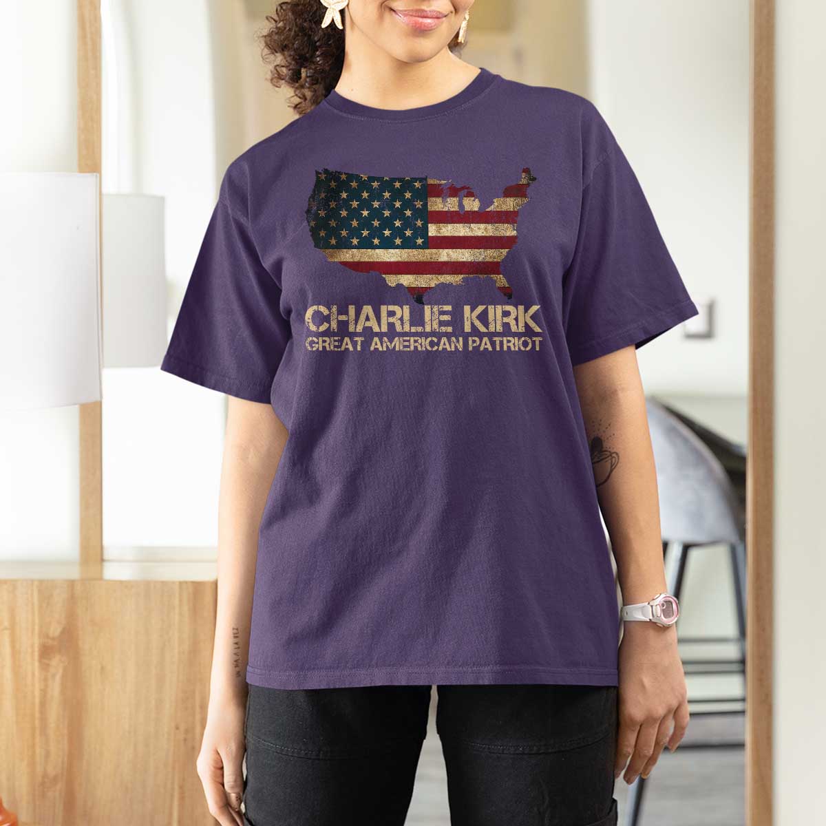 Charlie Kirk T Shirt For Women Great American Patriot USA Flag - Wonder Print Shop