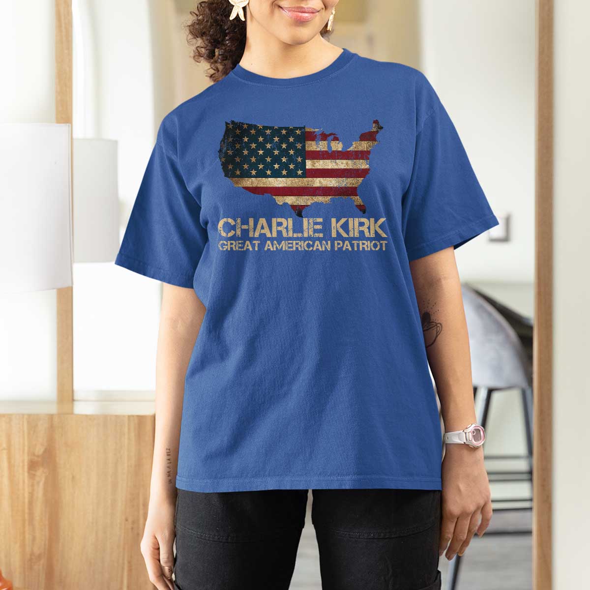 Charlie Kirk T Shirt For Women Great American Patriot USA Flag - Wonder Print Shop