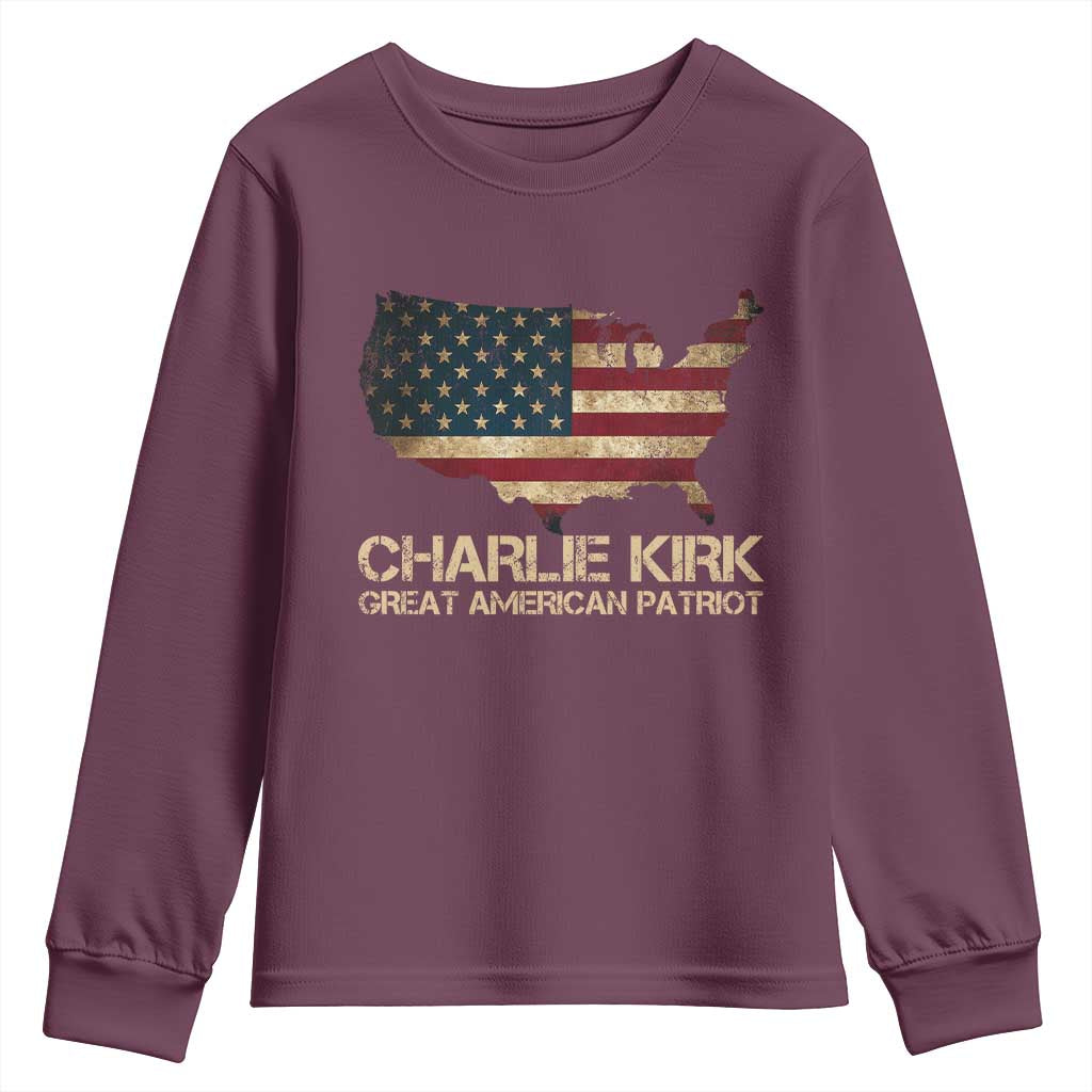 Charlie Kirk Youth Sweatshirt Great American Patriot USA Flag - Wonder Print Shop