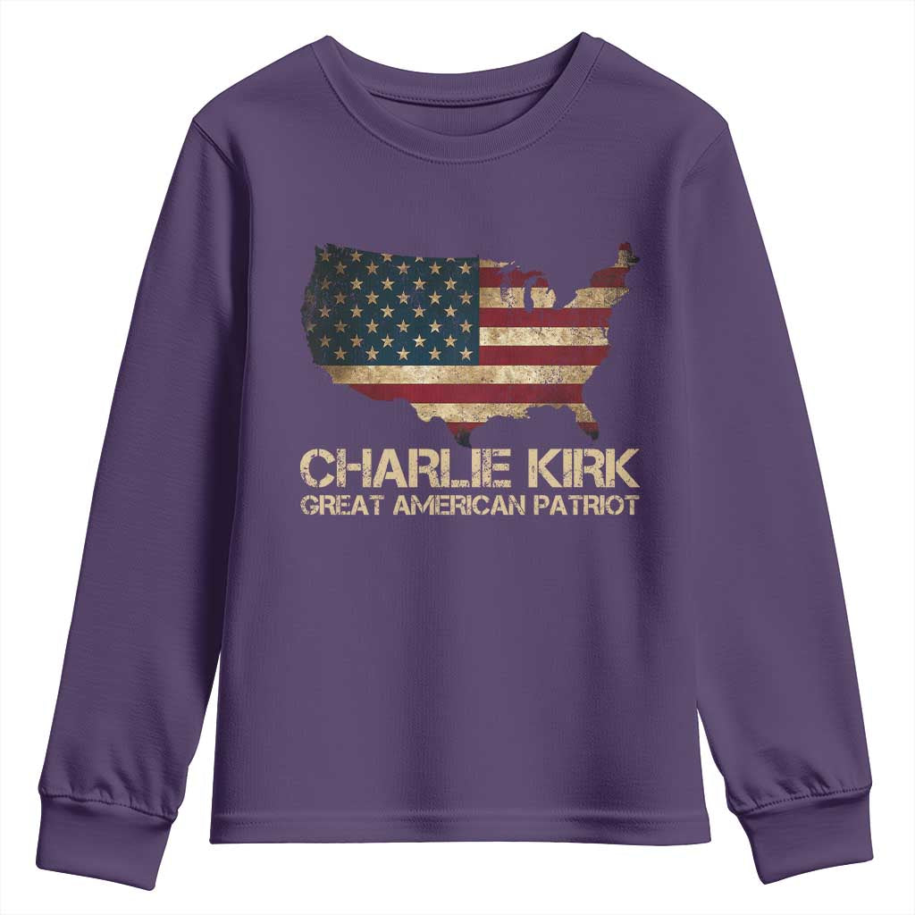 Charlie Kirk Youth Sweatshirt Great American Patriot USA Flag - Wonder Print Shop