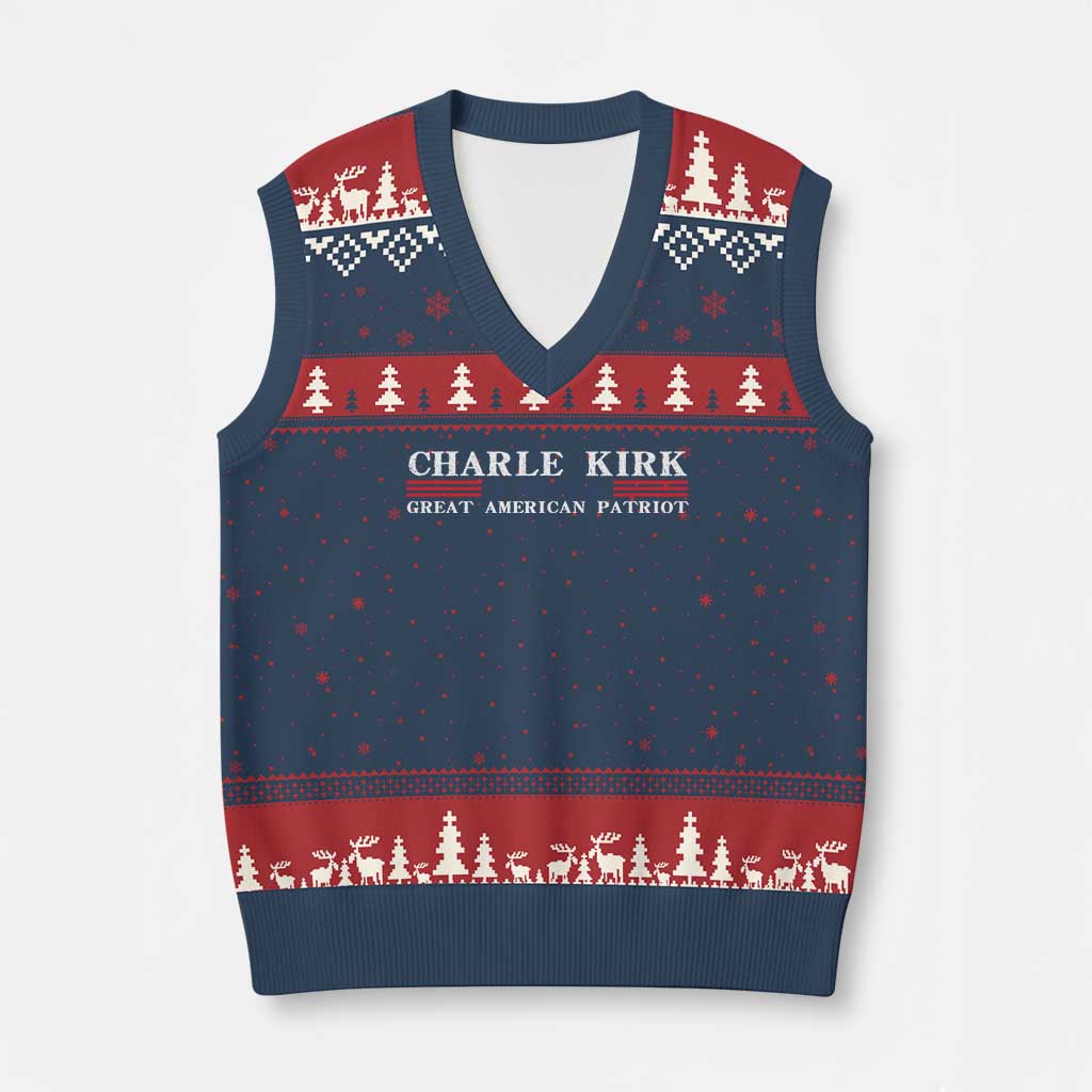 Charlie Kirk V-Neck Knit Sweater Vest Great American Patriot USA Freedom Conservative - Wonder Print Shop
