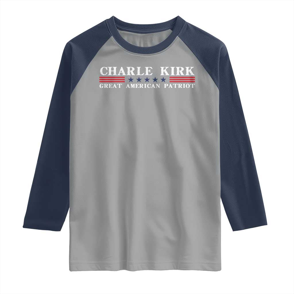 Charlie Kirk Raglan Shirt Great American Patriot USA Freedom Conservative - Wonder Print Shop