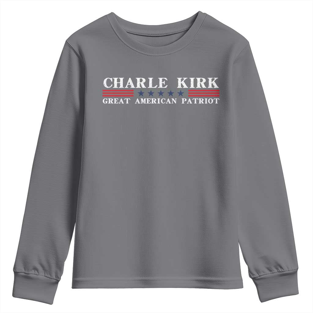Charlie Kirk Youth Sweatshirt Great American Patriot USA Freedom Conservative - Wonder Print Shop