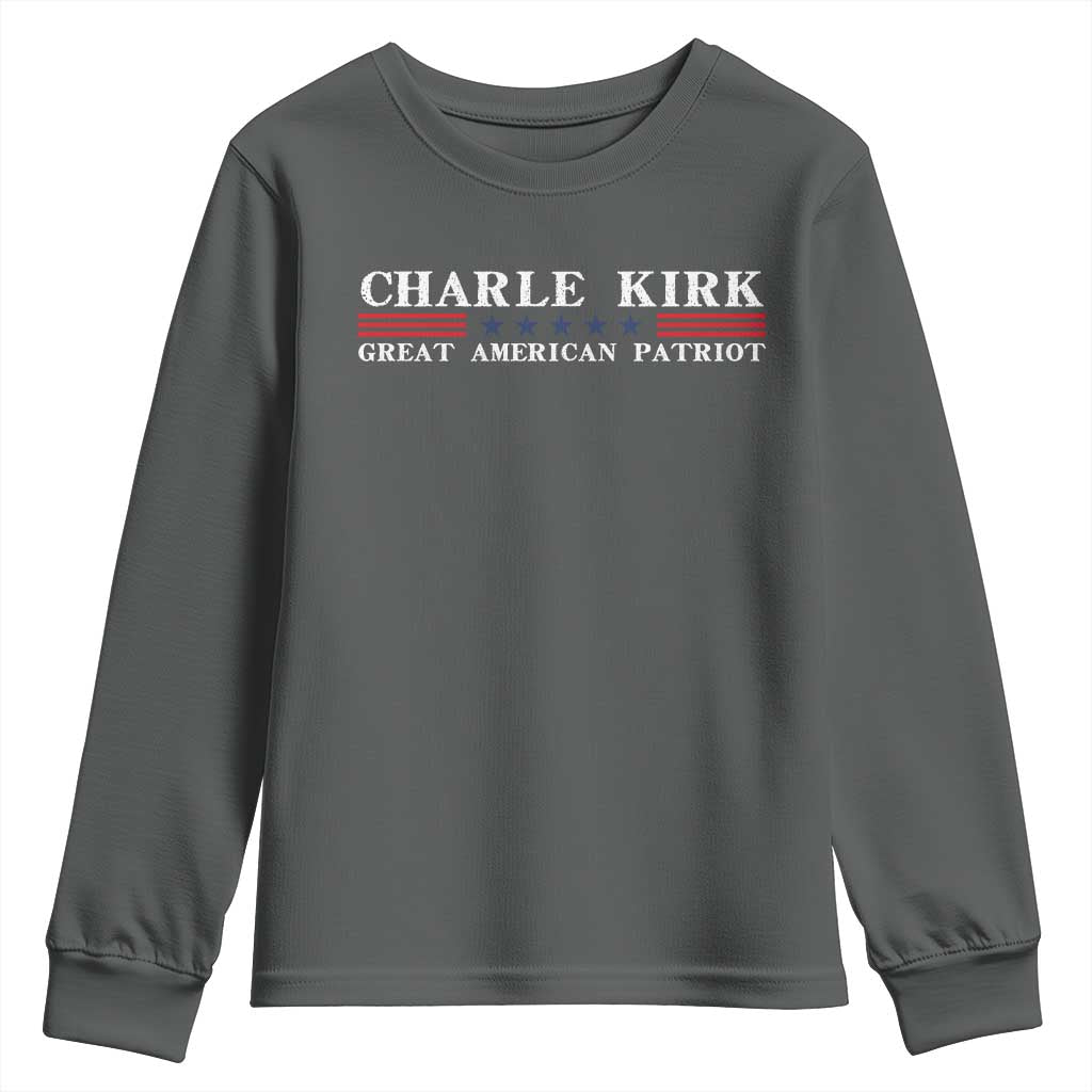 Charlie Kirk Youth Sweatshirt Great American Patriot USA Freedom Conservative - Wonder Print Shop