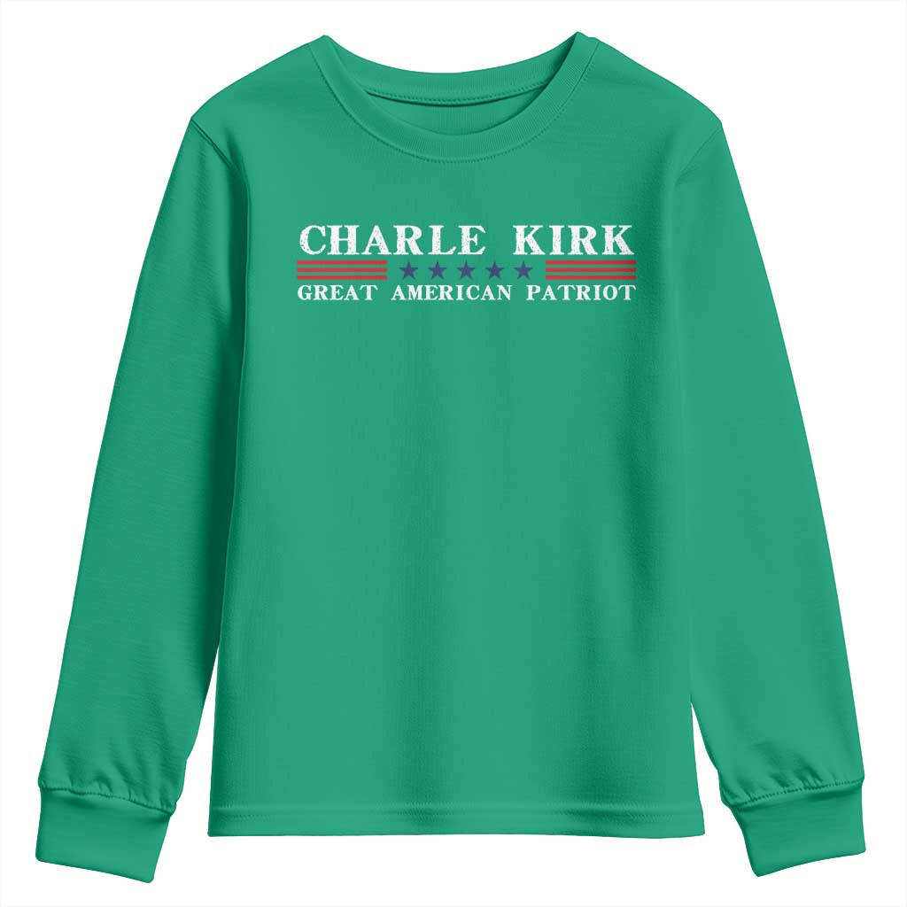 Charlie Kirk Youth Sweatshirt Great American Patriot USA Freedom Conservative - Wonder Print Shop