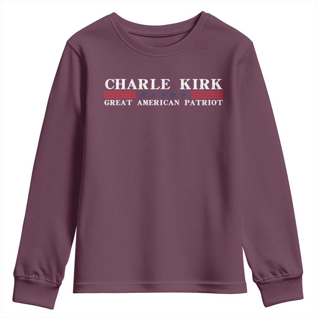 Charlie Kirk Youth Sweatshirt Great American Patriot USA Freedom Conservative - Wonder Print Shop