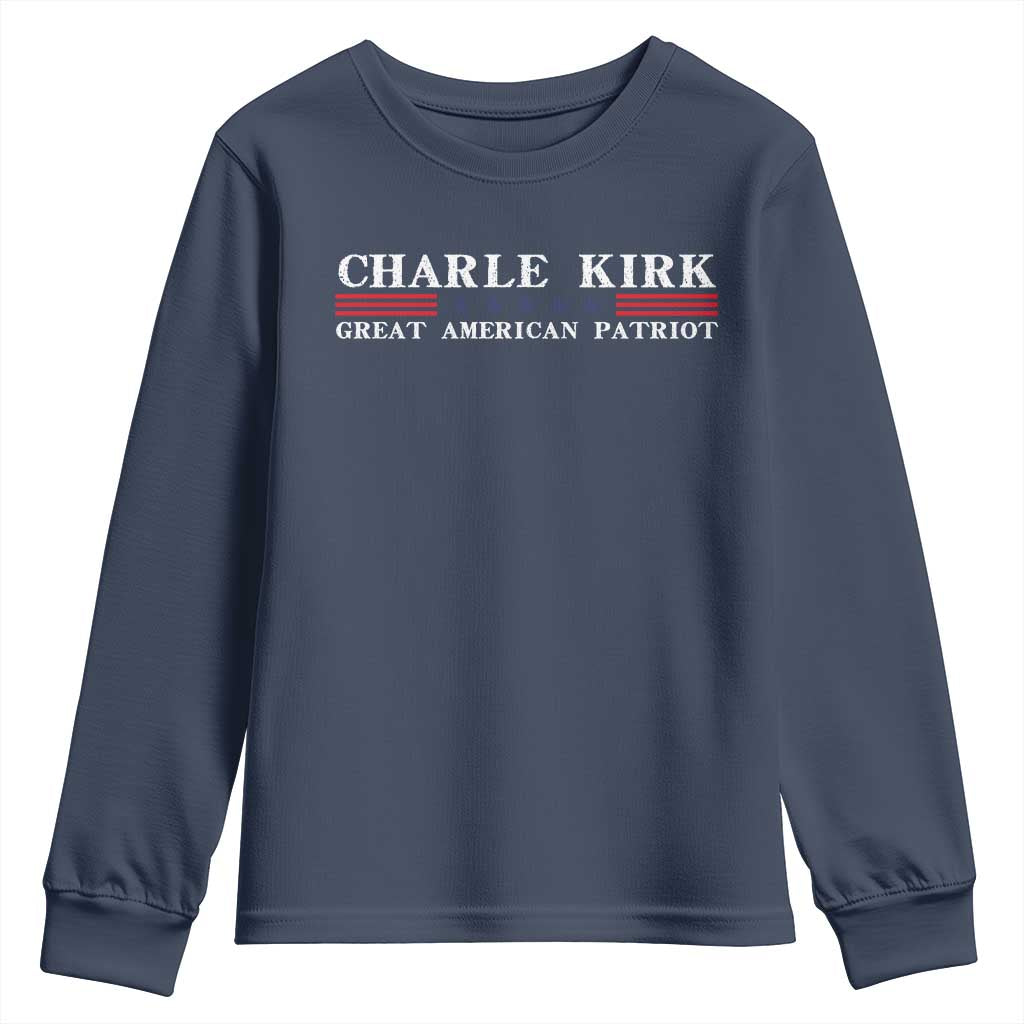 Charlie Kirk Youth Sweatshirt Great American Patriot USA Freedom Conservative - Wonder Print Shop