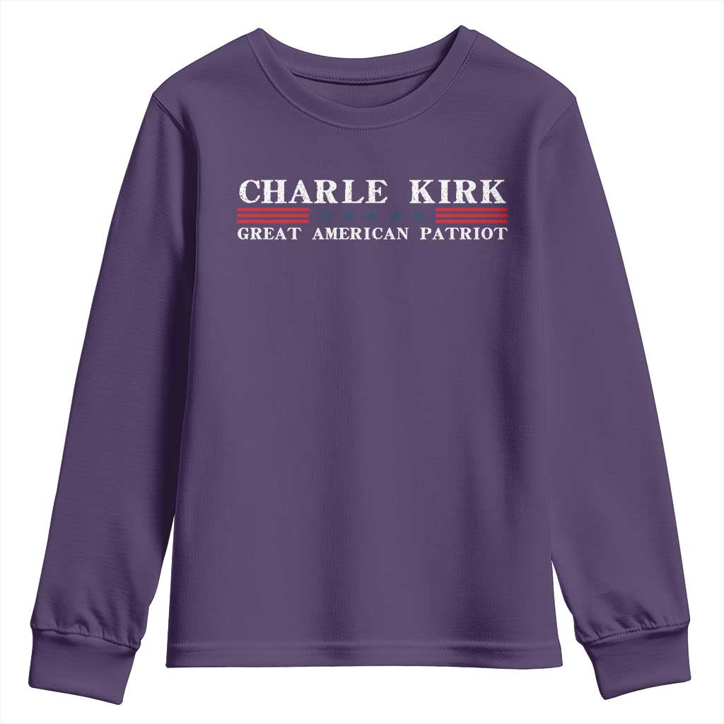 Charlie Kirk Youth Sweatshirt Great American Patriot USA Freedom Conservative - Wonder Print Shop