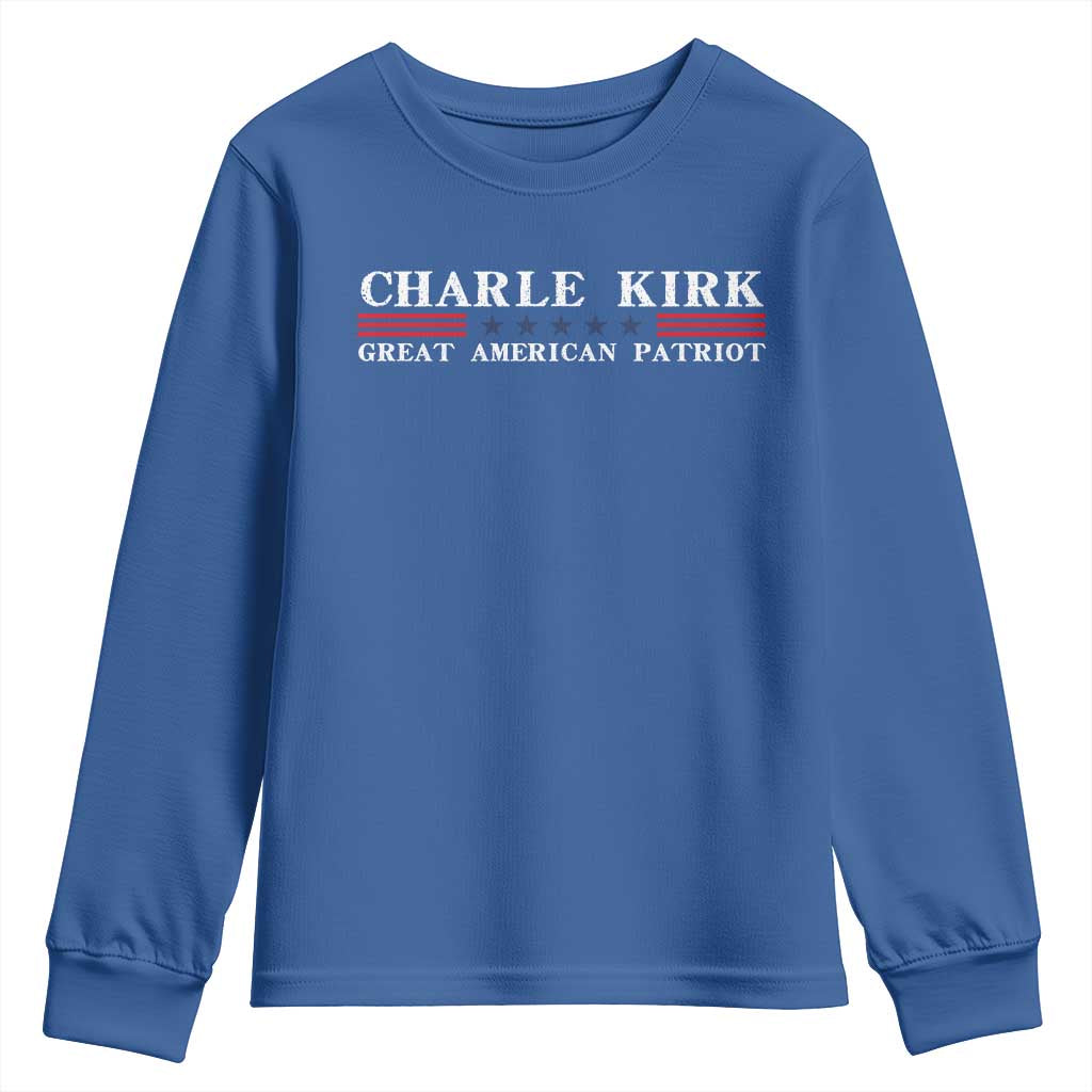 Charlie Kirk Youth Sweatshirt Great American Patriot USA Freedom Conservative - Wonder Print Shop