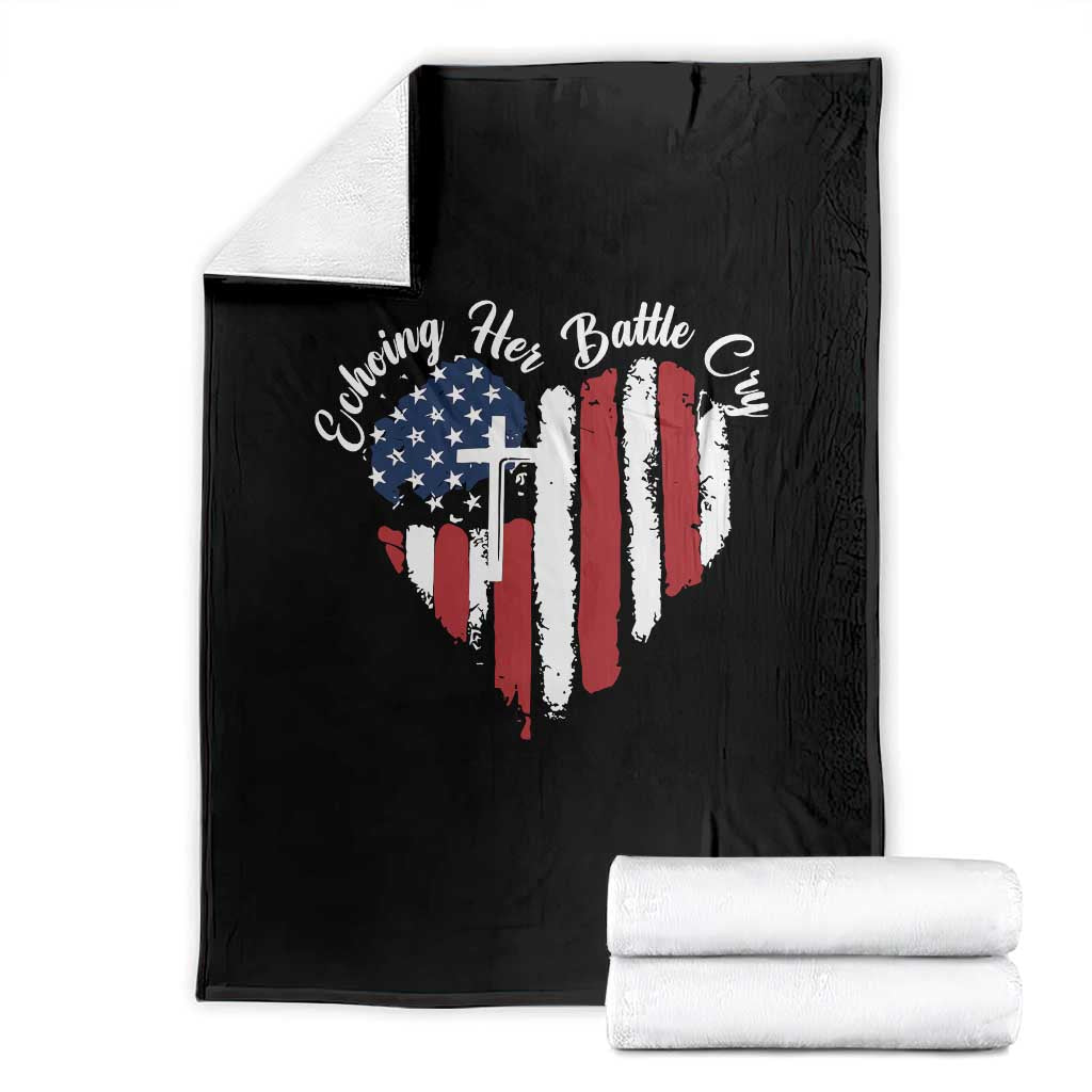 Charlie Kirk Memorial Throw Blanket Battle Cry Erika Kirk Christian USA Flag Cross - Wonder Print Shop