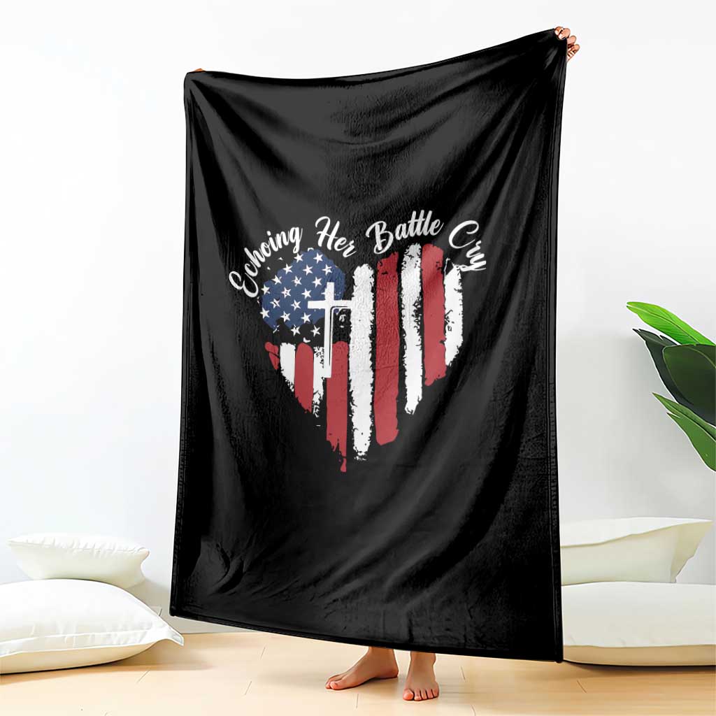 Charlie Kirk Memorial Throw Blanket Battle Cry Erika Kirk Christian USA Flag Cross - Wonder Print Shop