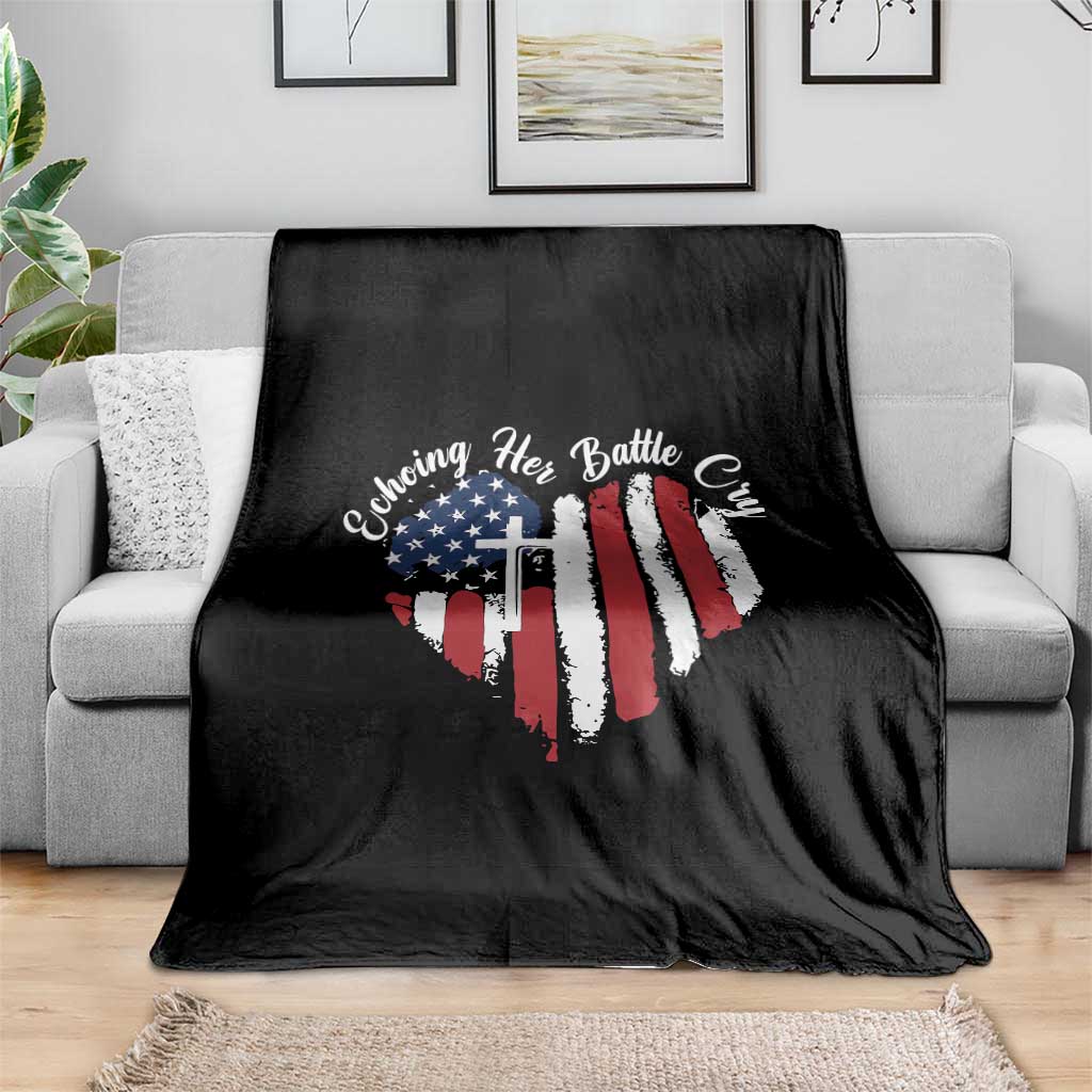 Charlie Kirk Memorial Throw Blanket Battle Cry Erika Kirk Christian USA Flag Cross - Wonder Print Shop