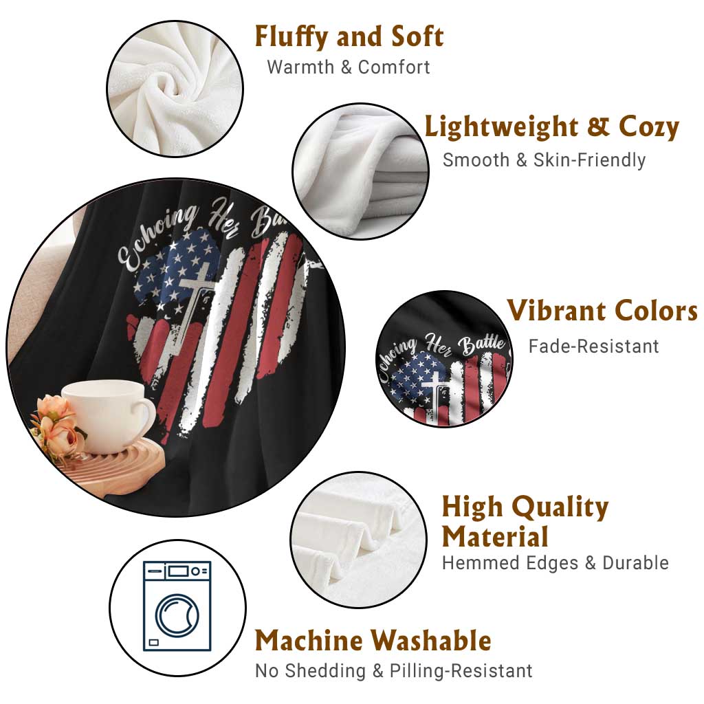 Charlie Kirk Memorial Throw Blanket Battle Cry Erika Kirk Christian USA Flag Cross - Wonder Print Shop