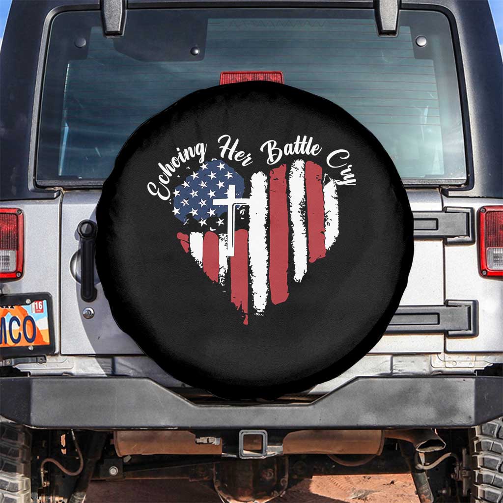 Charlie Kirk Memorial Spare Tire Cover Battle Cry Erika Kirk Christian USA Flag Cross - Wonder Print Shop