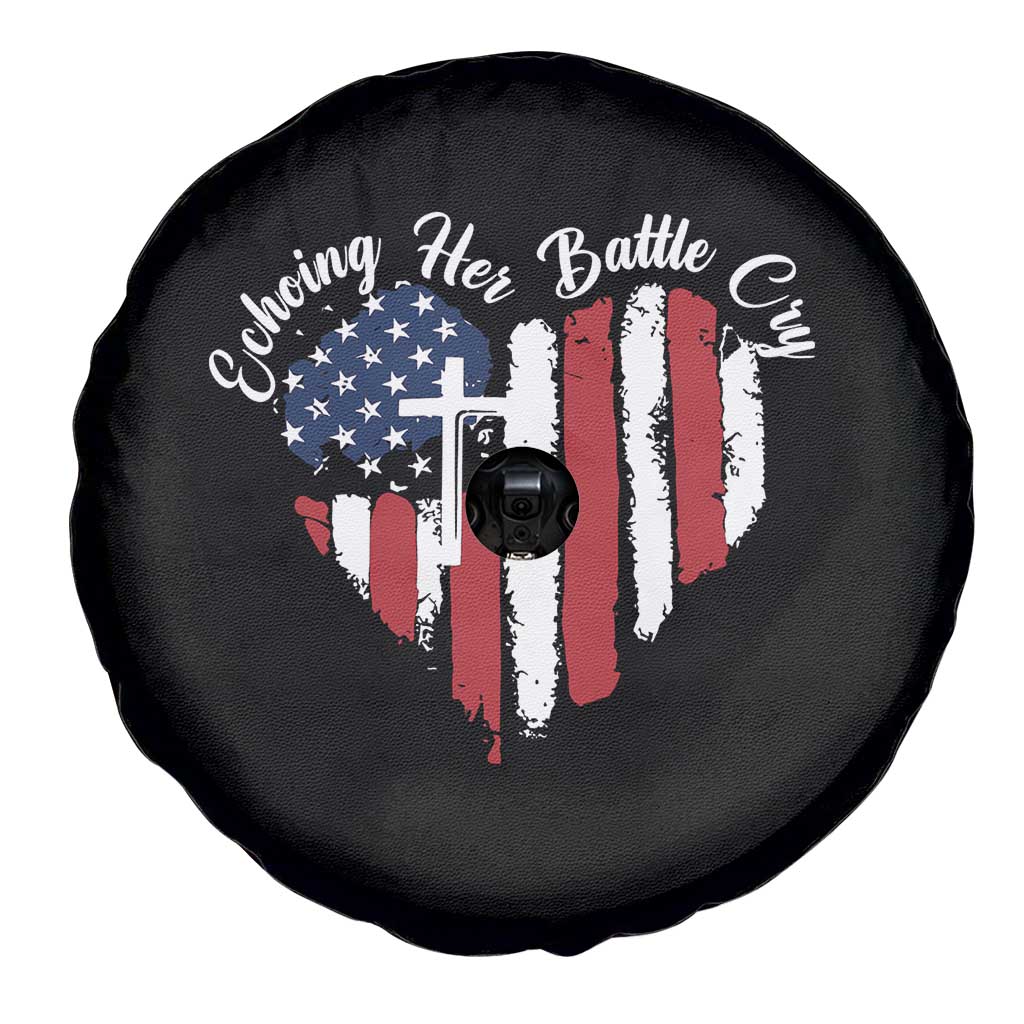 Charlie Kirk Memorial Spare Tire Cover Battle Cry Erika Kirk Christian USA Flag Cross - Wonder Print Shop