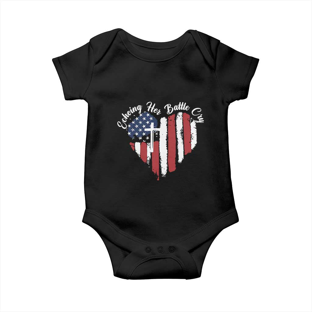 Charlie Kirk Memorial Baby Onesie Battle Cry Erika Kirk Christian USA Flag Cross - Wonder Print Shop