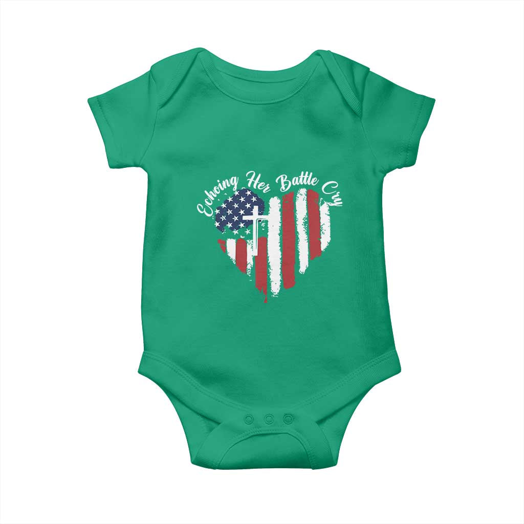 Charlie Kirk Memorial Baby Onesie Battle Cry Erika Kirk Christian USA Flag Cross - Wonder Print Shop