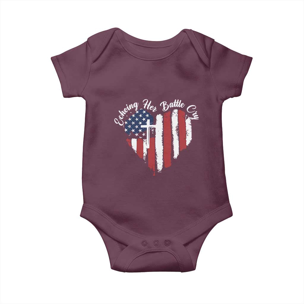 Charlie Kirk Memorial Baby Onesie Battle Cry Erika Kirk Christian USA Flag Cross - Wonder Print Shop