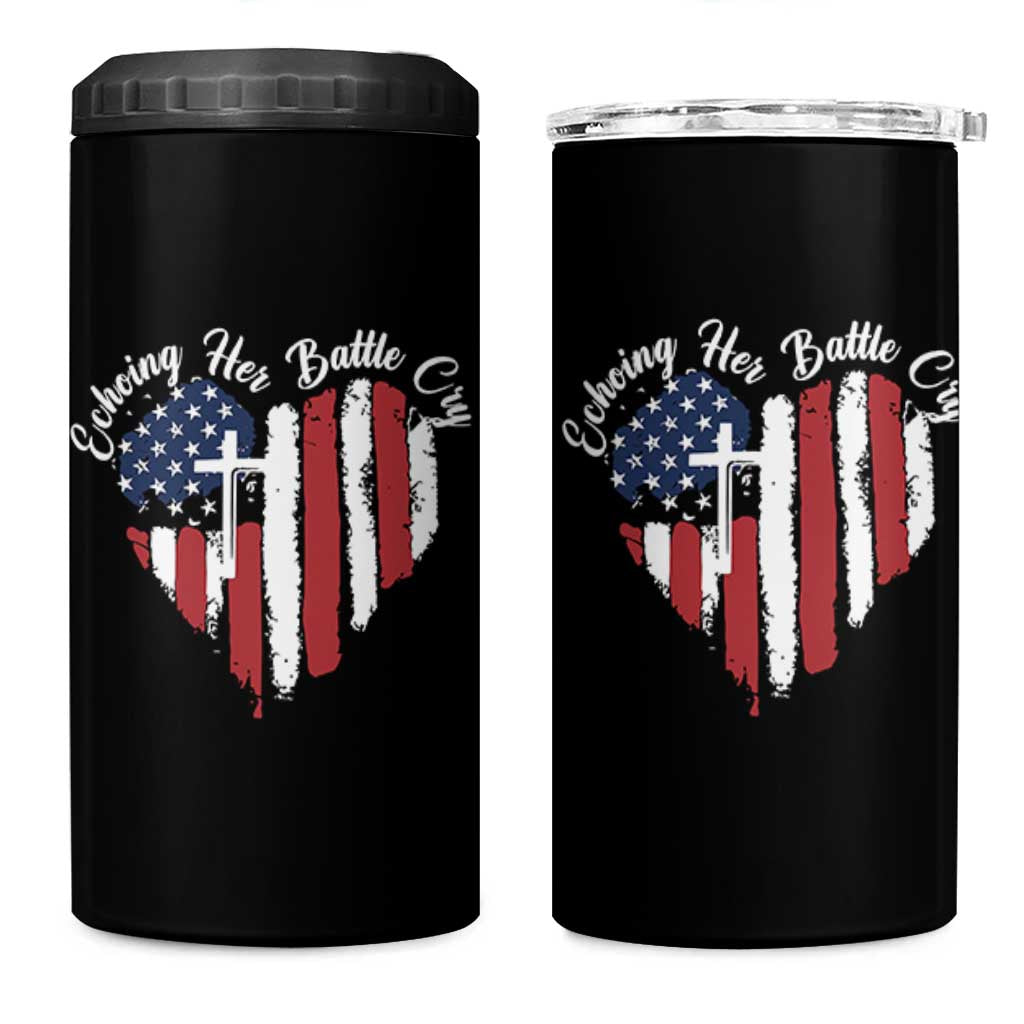 Charlie Kirk Memorial 4 in 1 Can Cooler Tumbler Battle Cry Erika Kirk Christian USA Flag Cross - Wonder Print Shop
