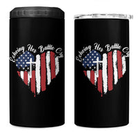 Charlie Kirk Memorial 4 in 1 Can Cooler Tumbler Battle Cry Erika Kirk Christian USA Flag Cross - Wonder Print Shop