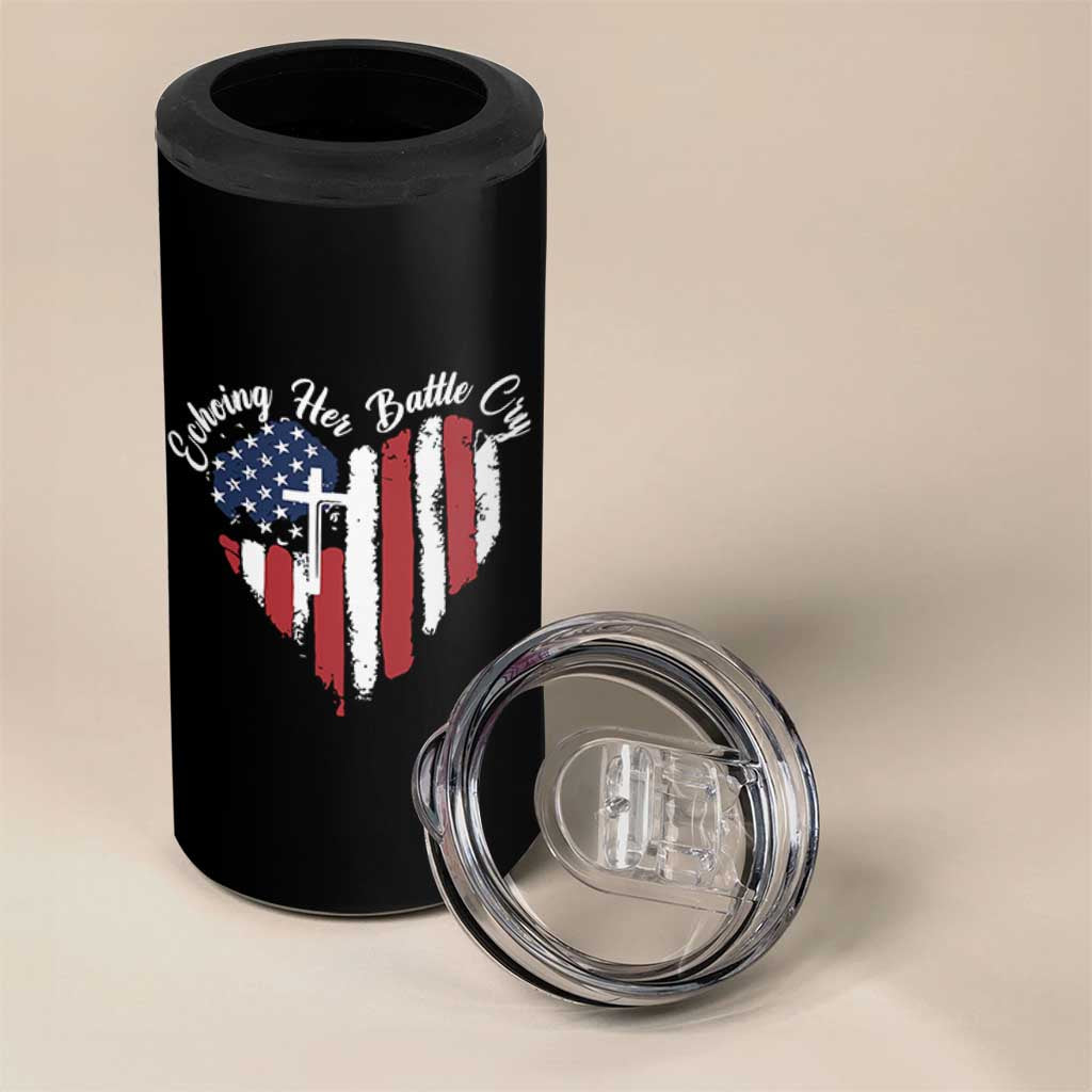 Charlie Kirk Memorial 4 in 1 Can Cooler Tumbler Battle Cry Erika Kirk Christian USA Flag Cross - Wonder Print Shop