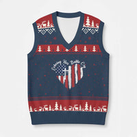 Charlie Kirk Memorial V-Neck Knit Sweater Vest Battle Cry Erika Kirk Christian USA Flag Cross - Wonder Print Shop