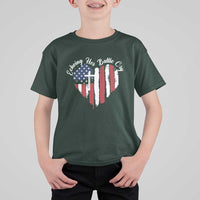 Charlie Kirk Memorial T Shirt For Kid Battle Cry Erika Kirk Christian USA Flag Cross - Wonder Print Shop