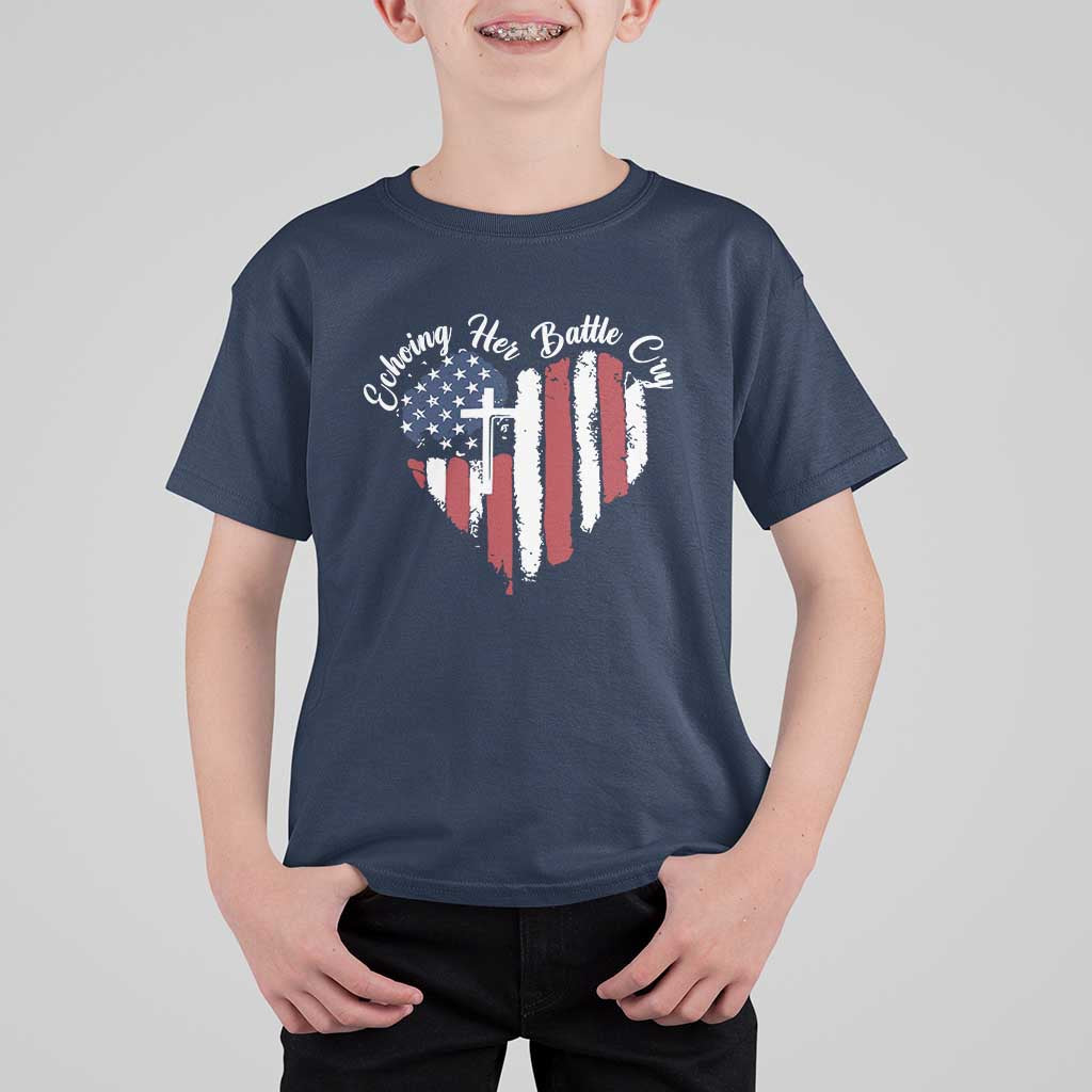 Charlie Kirk Memorial T Shirt For Kid Battle Cry Erika Kirk Christian USA Flag Cross - Wonder Print Shop