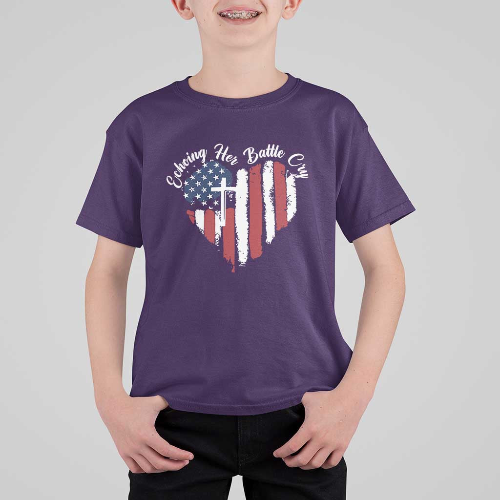 Charlie Kirk Memorial T Shirt For Kid Battle Cry Erika Kirk Christian USA Flag Cross - Wonder Print Shop