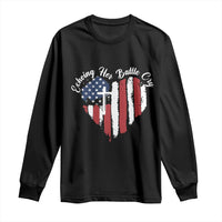 Charlie Kirk Memorial Long Sleeve Shirt Battle Cry Erika Kirk Christian USA Flag Cross - Wonder Print Shop