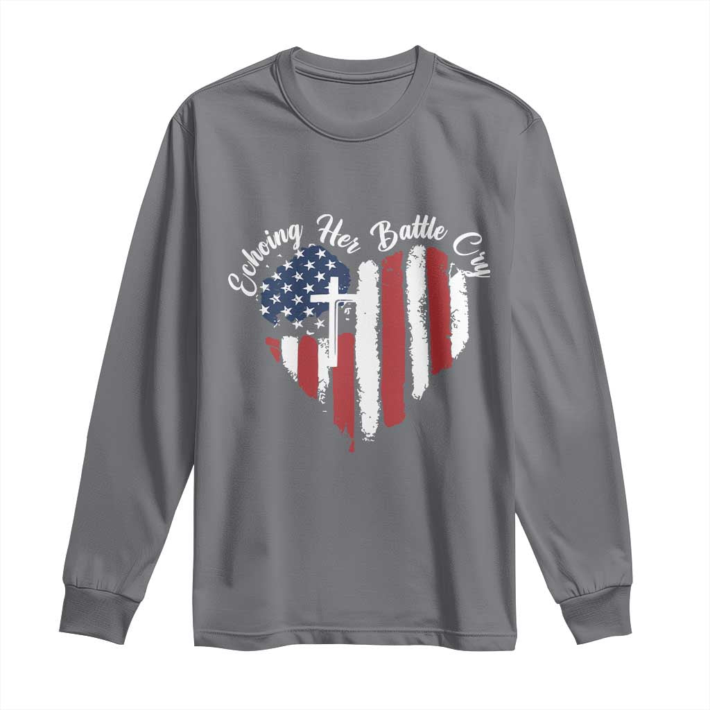 Charlie Kirk Memorial Long Sleeve Shirt Battle Cry Erika Kirk Christian USA Flag Cross - Wonder Print Shop