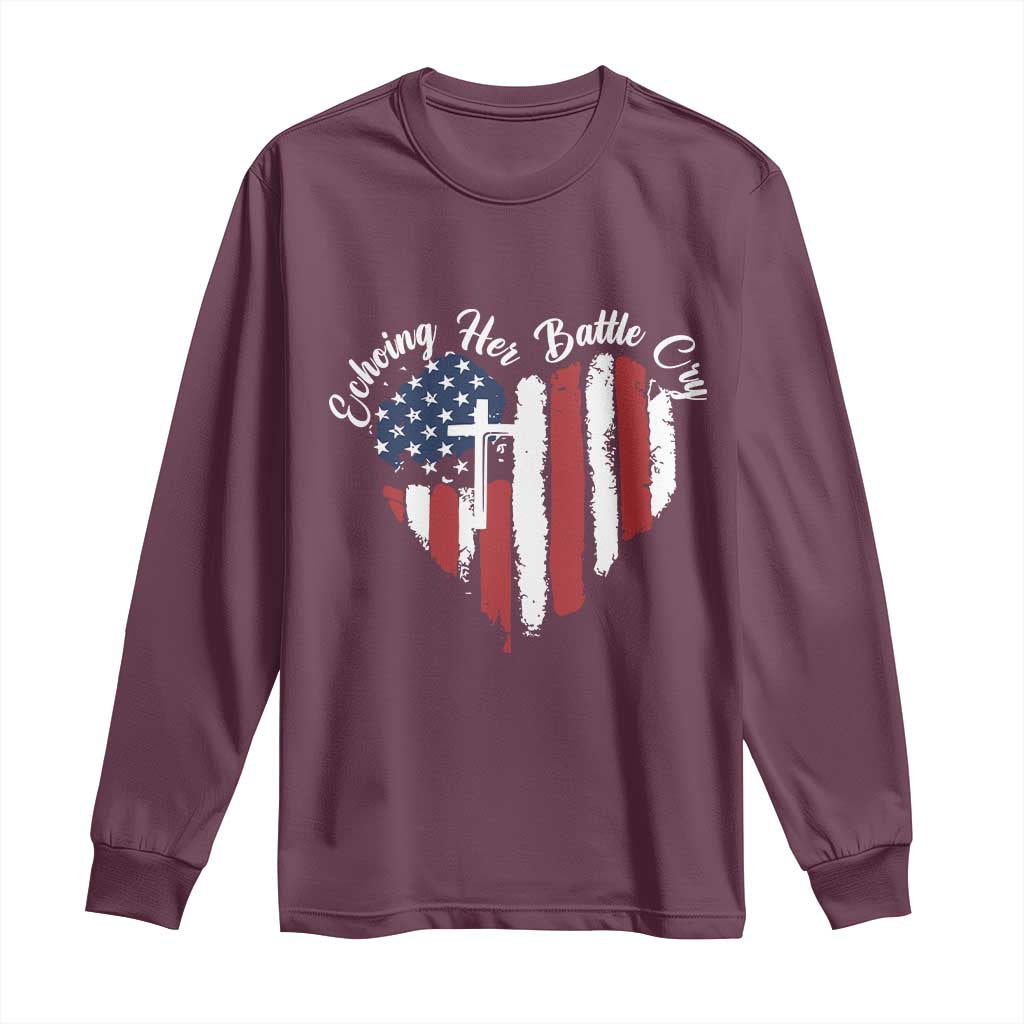 Charlie Kirk Memorial Long Sleeve Shirt Battle Cry Erika Kirk Christian USA Flag Cross - Wonder Print Shop