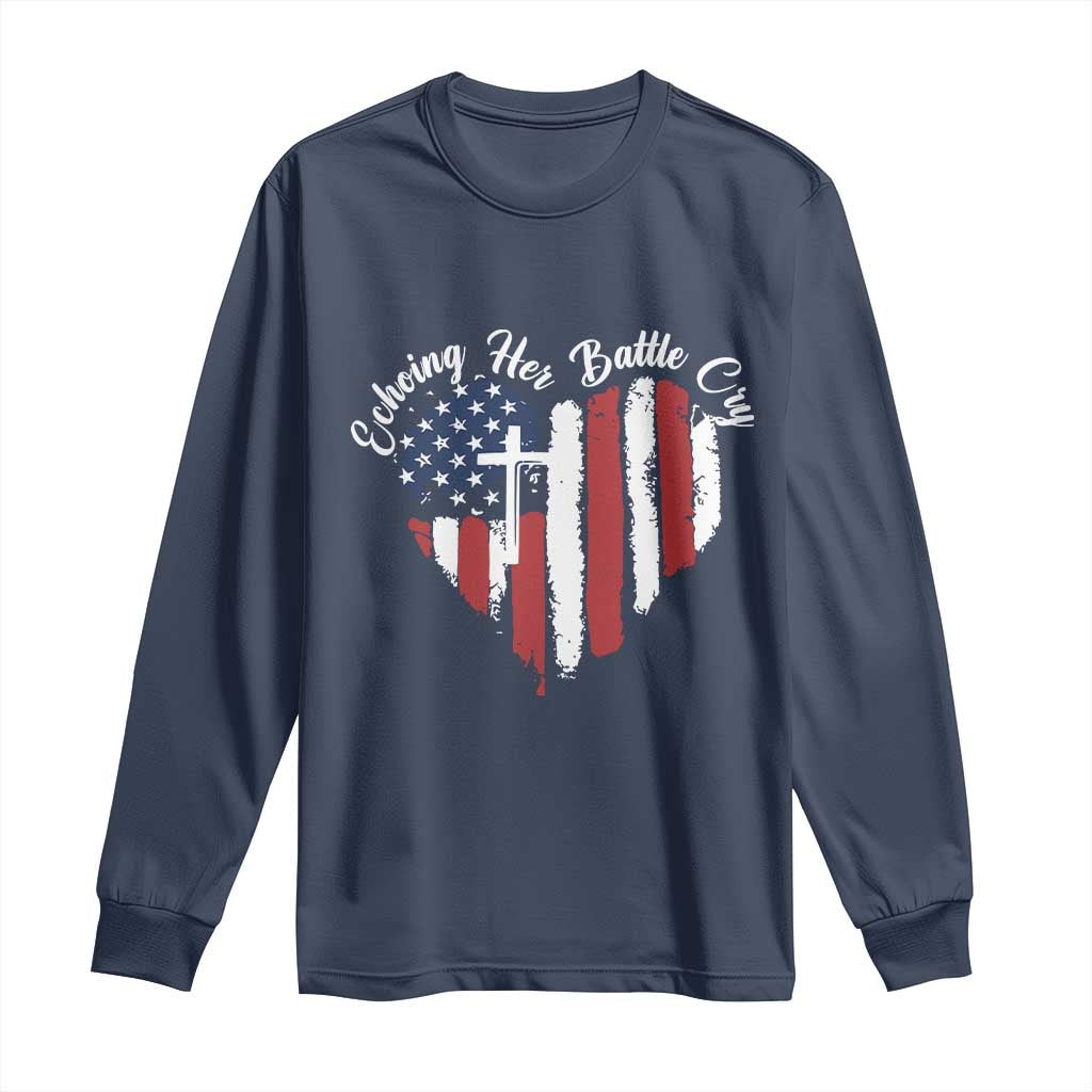 Charlie Kirk Memorial Long Sleeve Shirt Battle Cry Erika Kirk Christian USA Flag Cross - Wonder Print Shop