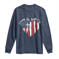 Charlie Kirk Memorial Long Sleeve Shirt Battle Cry Erika Kirk Christian USA Flag Cross - Wonder Print Shop