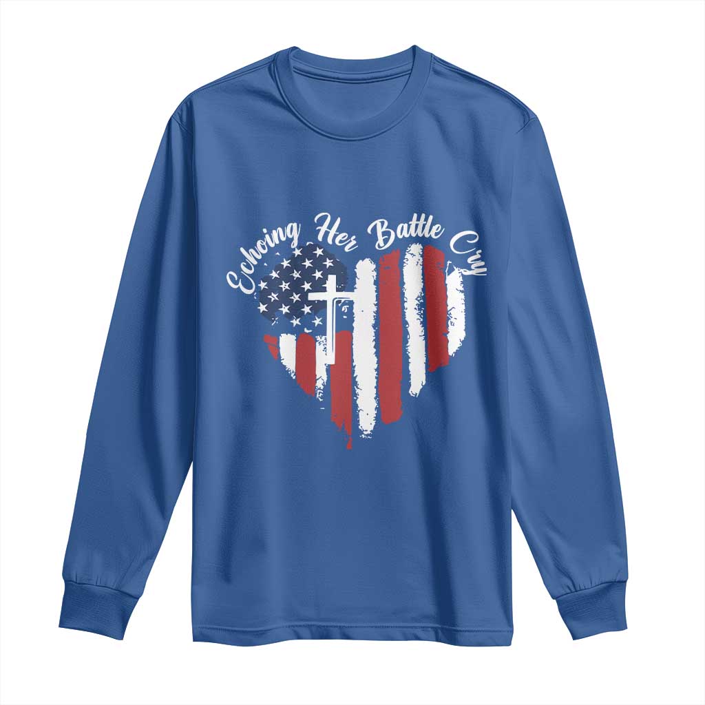 Charlie Kirk Memorial Long Sleeve Shirt Battle Cry Erika Kirk Christian USA Flag Cross - Wonder Print Shop